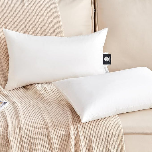 KUSNUG Organic Feather Down Lumbar Pillow Inserts (14x22 Inch, Set of 2) - 100% Cotton Shell, Filling of Feathers & Memory Foam, Rectangular Decorative Pillow Form Core for Couch, Sofa, and Bed
