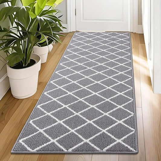 Finchitty Indoor Door Mat, Dirt Resistant and Absorbent, Low-Profile, Non-Slip, Washable Inside Floor Mats for Front Door, Back, and Entrance, 47" x 23", Grey