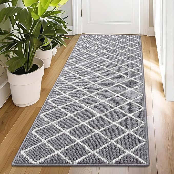 Finchitty Indoor Door Mat, Dirt Resistant and Absorbent, Low-Profile, Non-Slip, Washable Inside Floor Mats for Front Door, Back, and Entrance, 59" x 23", Grey