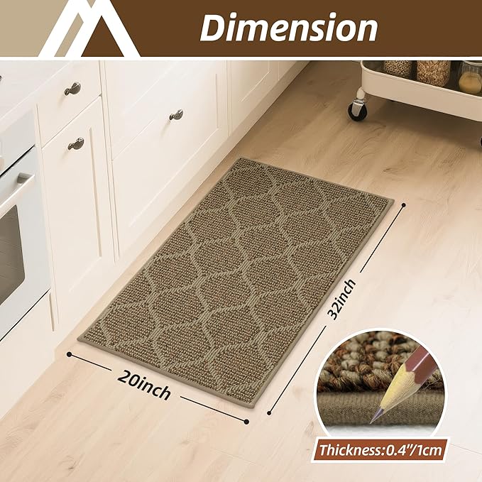 COSY HOMEER Kitchen Rug Non Slip Washable 20"x32", Absorbent Kitchen Mats for Floor, Runner Rugs for Kitchen Floor, 100% Polypropylene Kitchen Sink Rug (Beige)