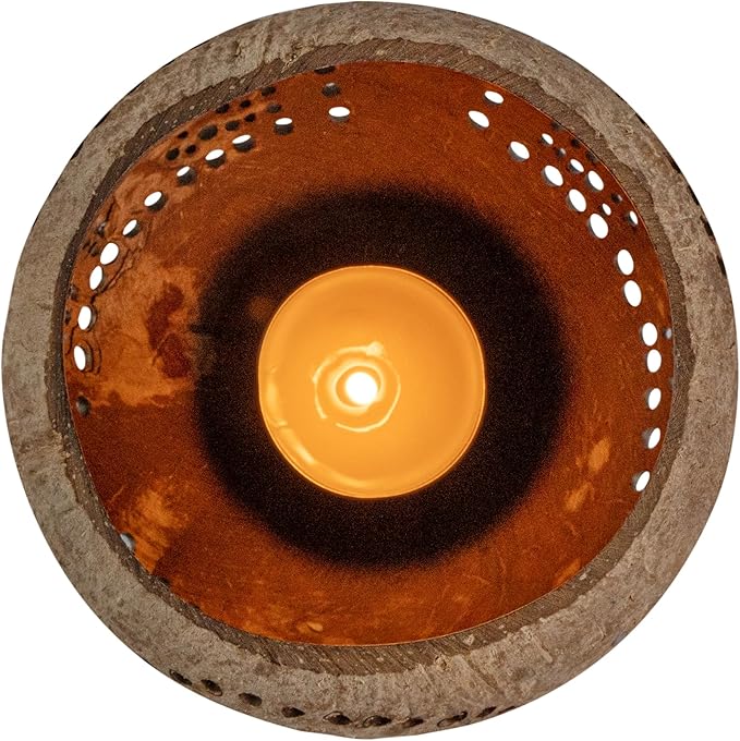 Restaurantware-Coco Casa 4 x 3.3 Inch Coconut Shell Candle Holders, 10 Reusable Tealight Holders - Candle Not Included, Rainbow Pattern, Tan Coconut Bowls For Candles, Handcrafted