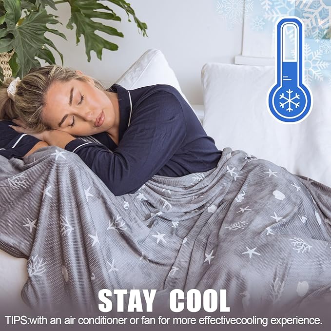 Ailemei Direct Cooling Blanket with Double Sided Cold Effect, Lightweight Breathable Summer Oversize Coastal Theme Bed Blankets, Transfer Heat to Keep Body Cool for Hot Sleepers Night Sweats, 90“x90”