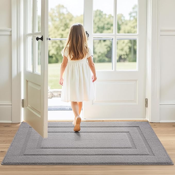 GRANNY SAYS Front Door Mat Outside Entrance, Welcome Matt Non-Slip, Outdoor Door Mats for Entryway, Long Front Porch Mat Low Profile Resist Dirt Easy to Clean, 60" x 36", Grey