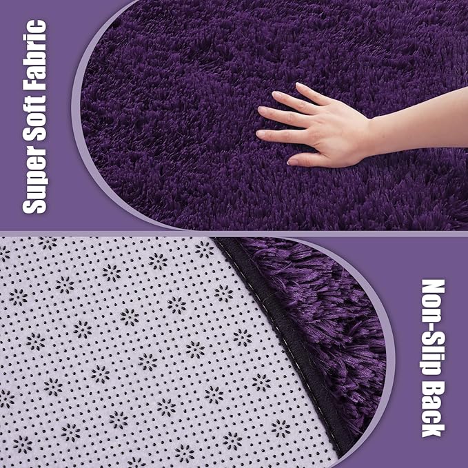 Shag Area Rug for Bedroom 3x5,Purple Fluffy Area Rugs for Living Room,Soft Fuzzy Rug Non-Shedding Indoor Plush Carpet for Kids Bedroom Nursery Dorm Home Decor