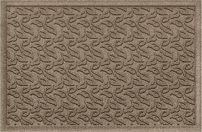 WaterHog Water Trapping Door Mat - Slip-Resistant Indoor/Outdoor Entrance Rug for Front Door, Entryways, Patios, Porch, Mudrooms, Hallway, Made in USA, Dogwood Leaf Collection, Khaki/Camel, 2' x 3'