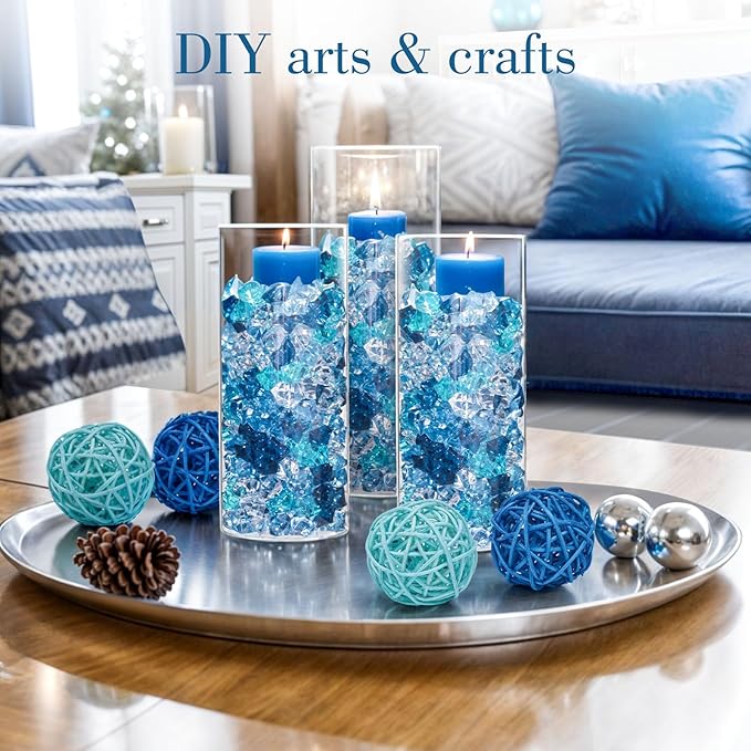DomeStar 150PCS Aquarium Rocks, Blue Fake Ice Rocks Small Stones for Vase Fillers, Fish Tank Aquarium Decor Winter Table Scatter Decoration
