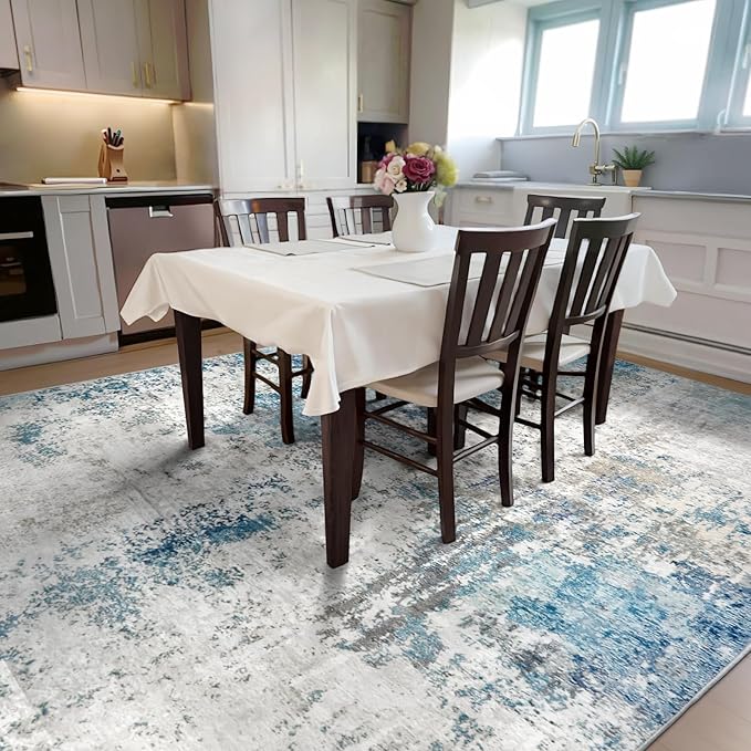 AREAMAY Washable Area Rug for Living Room 6x9 - Neutral Modern Abstract Rugs, Soft Non Slip Thin Carpet with for Bedroom, Under Dining Room Table, Home, Office, Dorm - Blue Gray