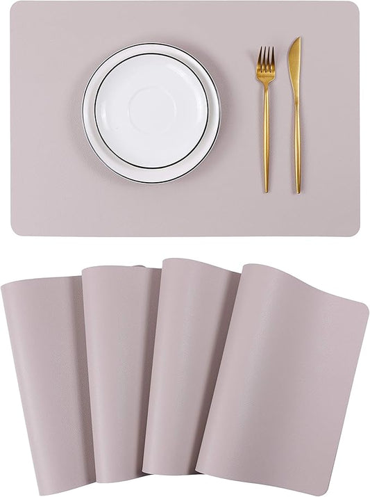 Wipeable Placemats Leather Table Mats Waterproof Heat-Resistant Easy to Clean for Dining Table Set Kitchen Table (4, Taupe)