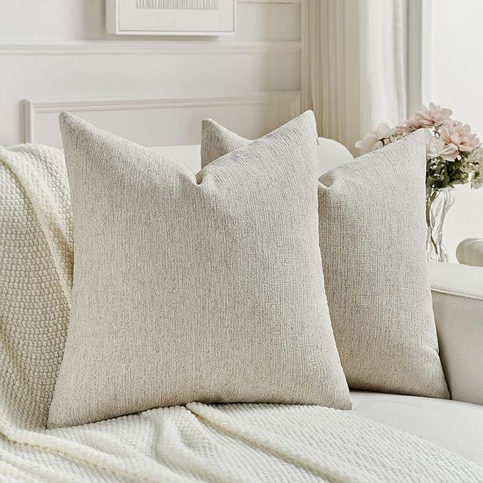 FUTEI Natural Linen Chenille Decorative Throw Pillow Covers 16x16 Inch Set of 2,Soft Cozy Faux Linen Textured Cushion Case,Farmhouse Home Decor for Couch Living Room