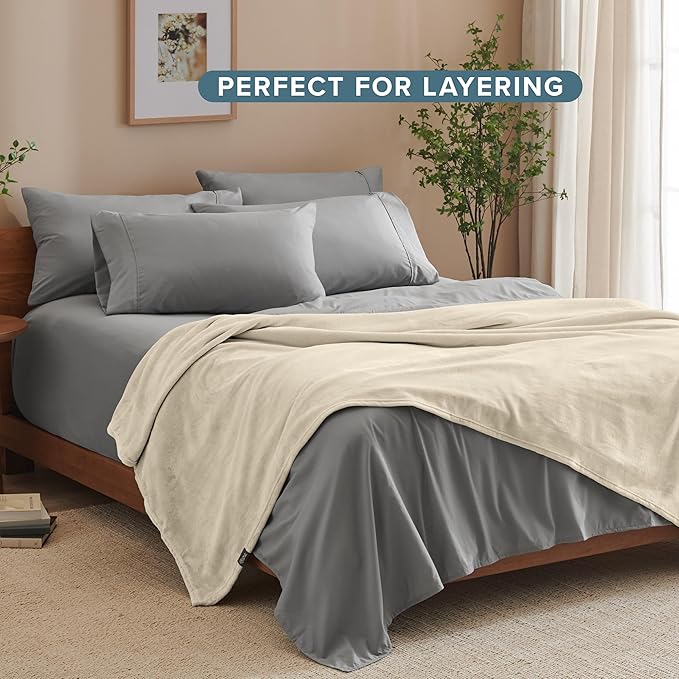 Bare Home Fleece Blanket - Throw Extra Long - Ultra-Soft Lightweight for Bed, Sofa, and Couch - Luxury Microplush - Cozy Warm Blanket (Throw XL, Oyster)