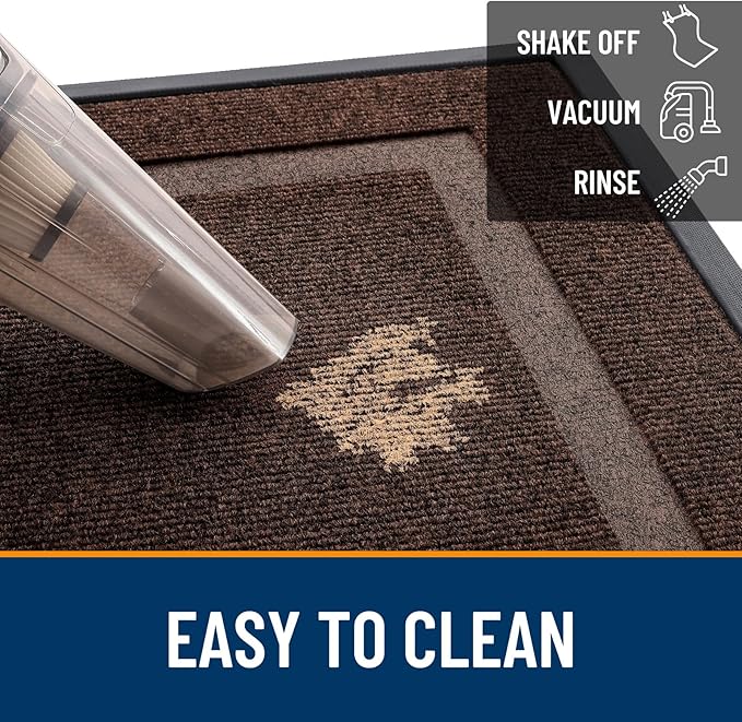 OLANLY Front Door Mat Indoor Outdoor Entrance, Waterproof All-Season, All-Weather Doormat, Sturdy Natural Rubber, Fade Resistant, Low Profile, Easy Clean Patio Porch Entryway Mat, 59x35, Dark Brown