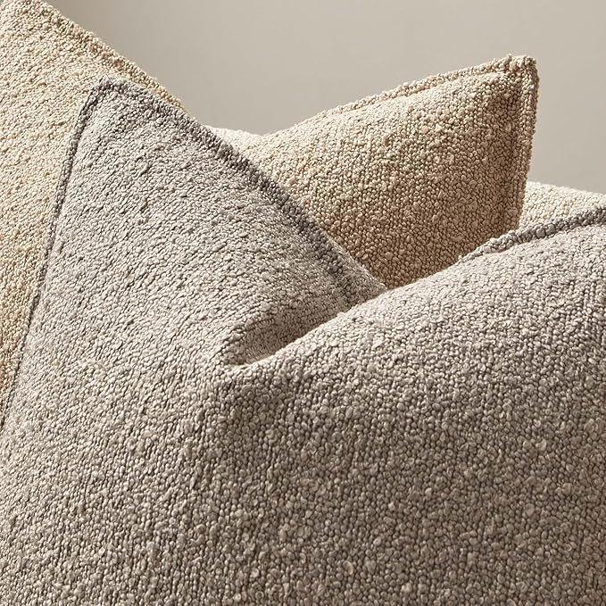 JUSPURBET 16x24 Throw Pillow Covers Set of 2 Decorative Pillow Covers for Couch Sofa Bed Cozy Boucle Textured Lumbar Cushion Covers Cases with Invisible Zipper for Living Room Home Decor,Gray