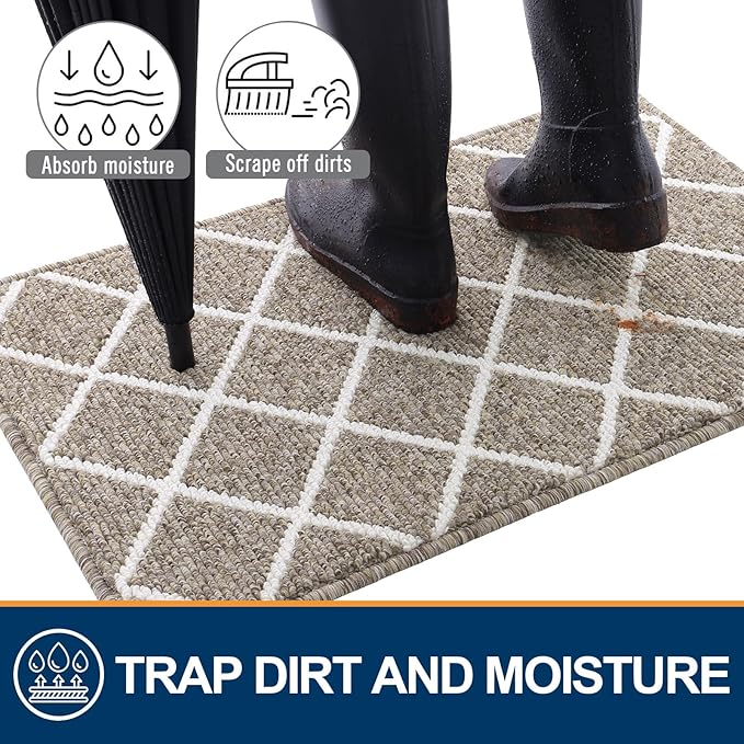 Finchitty Indoor Door Mat, Dirt Resistant and Absorbent, Low-Profile, Non-Slip, Washable Inside Floor Mats for Front Door, Back, and Entrance, 70" x 23", Khaki