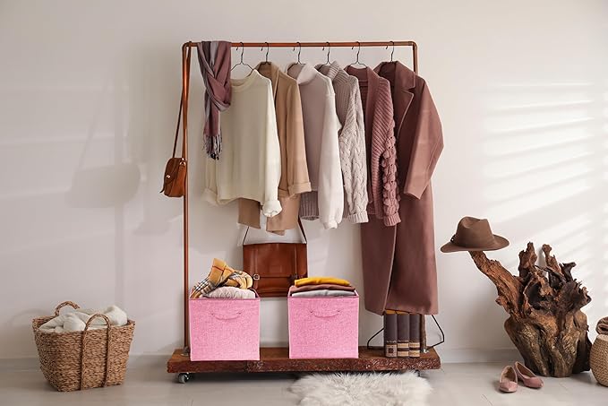 Simple Houseware 15 x 13 Inch Collapsible Fabric Storage Bin with Handles, 2 Pack, Pink