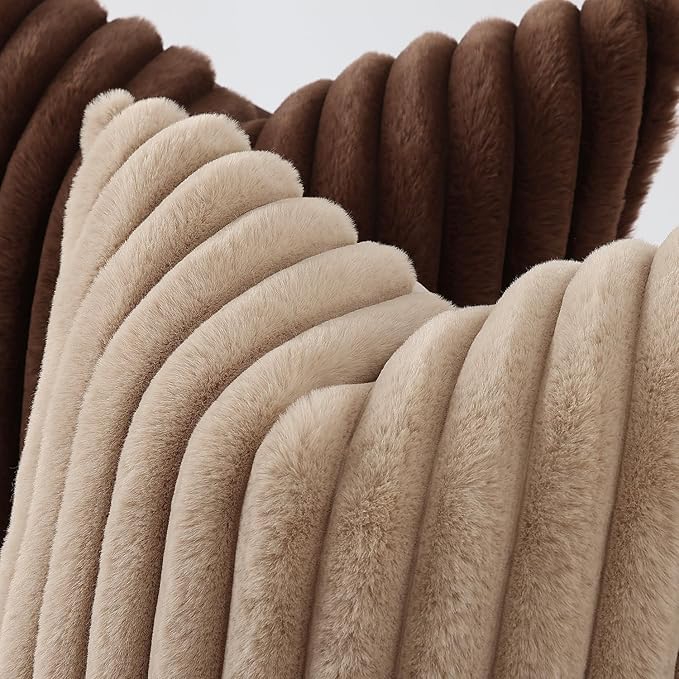 decorUhome Faux Fur Throw Pillow Covers 24x24 Set of 2, Decorative Soft Plush Striped Neutral Couch Euro Pillow Covers with Velvet Back for Sofa, Bed, Living Room Home Decor, Dark Brown