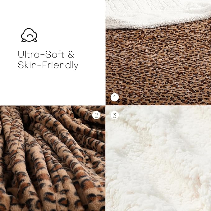 LUXIAN Electric Heated Blanket Full Size 72"x84" - Microplush & Sherpa Fabric Dual-Sided, 9 Heat Settings & 10 Hours Auto Off, Cozy Warming Throw for Office or Bed, Machine Washable, Leopard Print