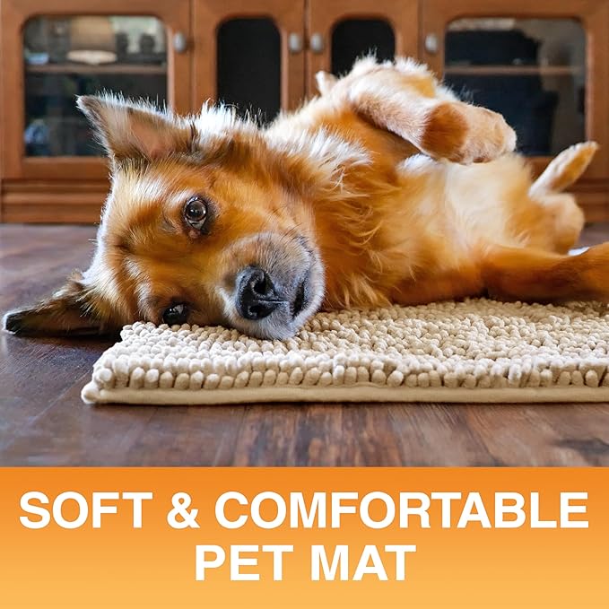 Neater Pets Chenille Dog Door Mat 36” x 24” – Super Absorbent & Quick-Dry Muddy Paws Doormat for Trapping Dirt, Water, Mud - Non-Slip & Machine Washable Pet Rugs for Entryway, Indoor Mud Mats, Beige