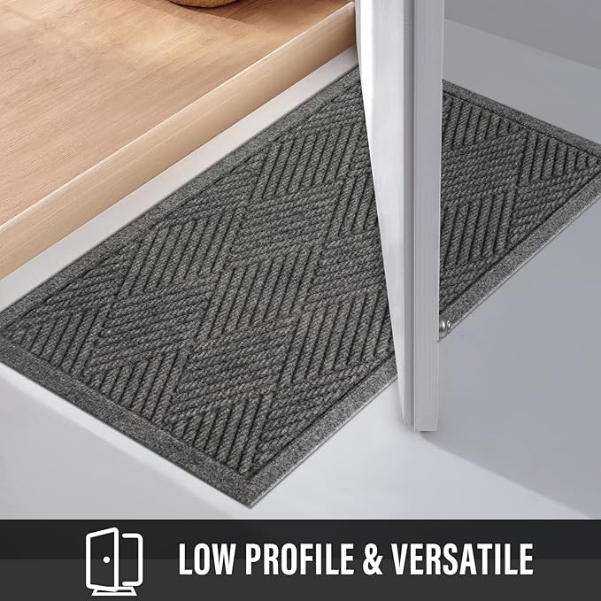 HIYARD Sturdy Front Door Mat, Absorbent Muddy Dirt Resist Welcome Door Mats Outdoor Indoor, Stain and Fade Resistant, Non-Slip Rubber Backing Low Profile Doormat for Entryway, 30×17, Grey