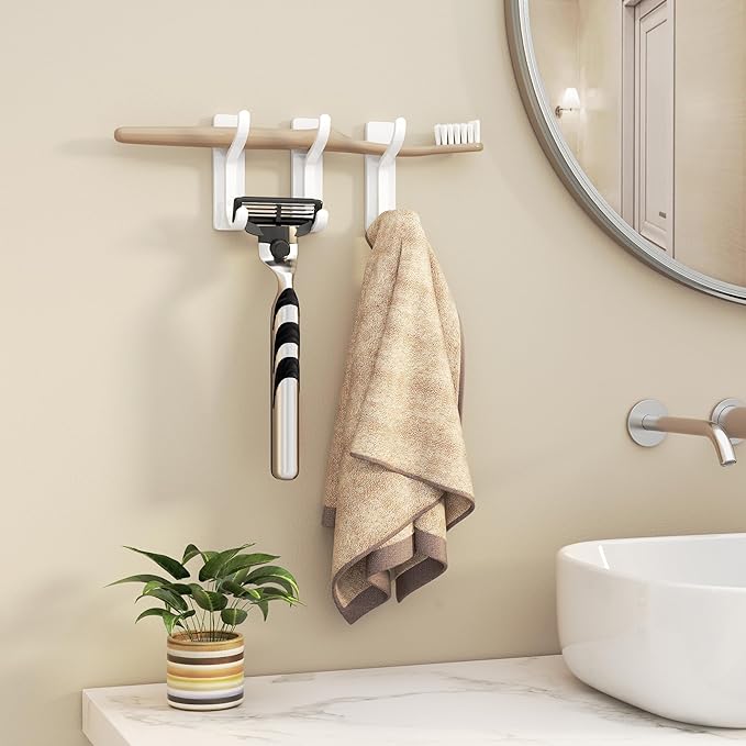 pickpiff Adhesive Wall Coat Hooks - Heavy Duty Stick-On Door Hanger, Metal Hook for Hanging Towel,Purse, Robe, Backpack, Jacket, Clothes - for Bathroom,Dorm, Closet, Kitchen - White, 10 Pack