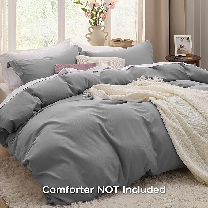 Bedsure Grey Duvet Cover King Size - 3 Pieces Prewashed Cotton-Like Extra Soft Bedding Set, Includes 1 Duvet Cover 104x90 Inches with Zipper Closure & 2 Pillow Shams, Comforter Not Included