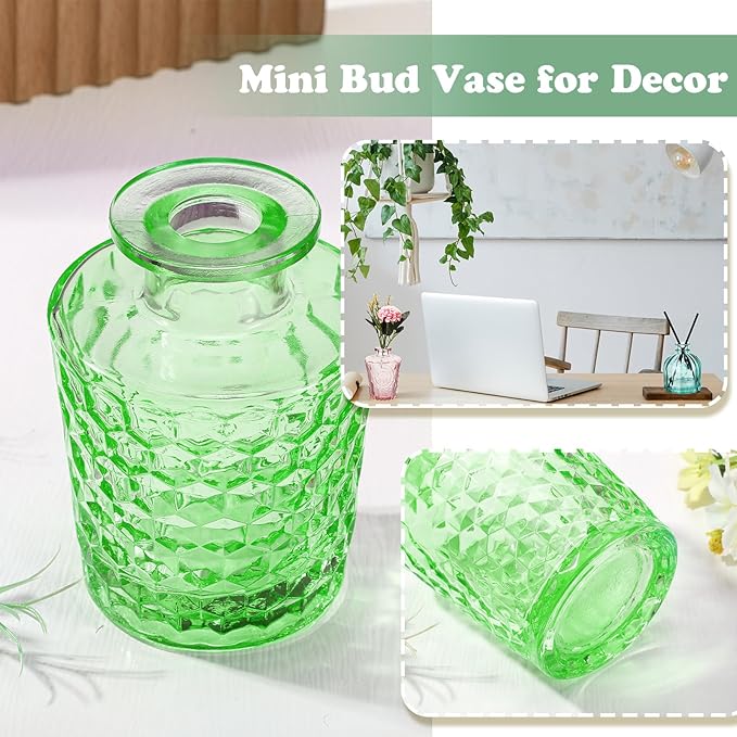 Inbagi 20 Pcs Glass Bud Vase Set - Colored Flower Vases Bulk, Vintage Embossed Decorative Bottles for Wedding Valentine Home Table Centerpieces Decor