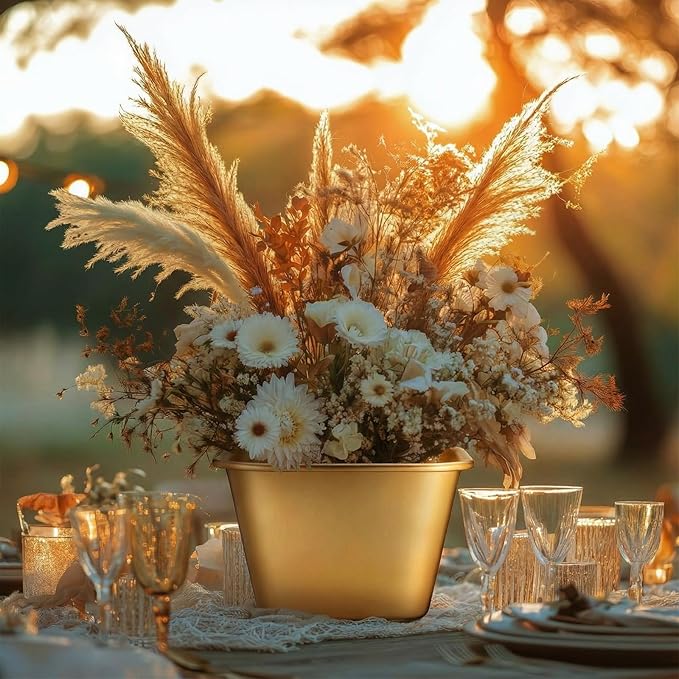6 Pcs Small Gold Vases for Centerpieces Tall Metal Flower Trumpet Vase Vintage Compote Planter Plant Pots for Wedding Party Table Centerpiece Decorations (3.7 Inch,Cylinder)