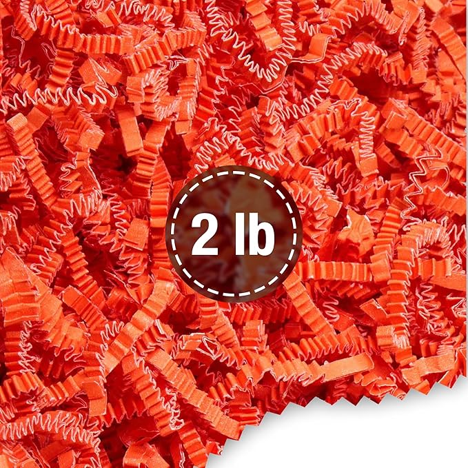 FRILLZ Crinkle Cut Paper Shred Filler for Baskets, Gifts, Packing and Protecting your Halloween, Fall Festival, Birthday and other events (2 pound, Orange)