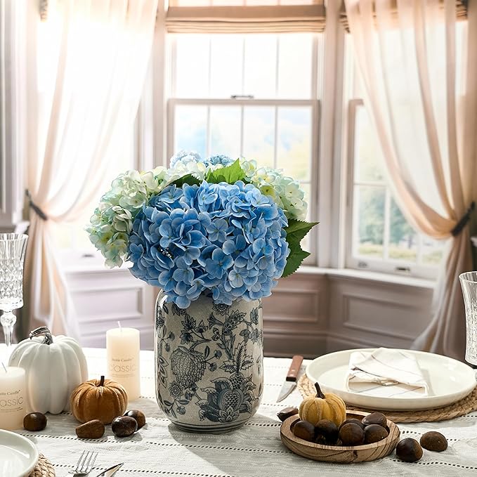 SIDUCAL Blue and White Vintage Vase, 9.4 Inch Ceramic Chinoiserie Floral Vase, Retro Ice Cracked Blue and White Porcelain for Home Decor Centerpieces, Living Room, Bookshelf, Office