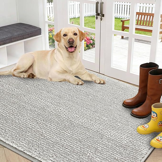 REFETONE Indoor Doormat, Front Door Mat 36"x60" Absorbent Rubber Backing Non Slip Back Door Mats, Washable Low-Profile Inside Floor Mat Door Rugs for Entryway, Resist Dirt Mud Mat for Dogs, Grey