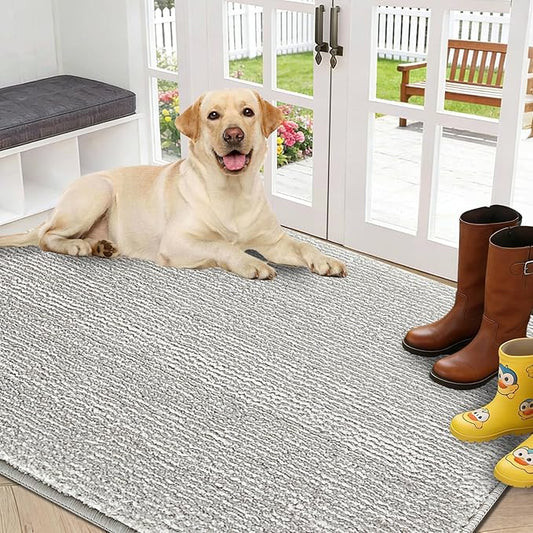 REFETONE Indoor Doormat, Front Door Mat 36"x60" Absorbent Rubber Backing Non Slip Back Door Mats, Washable Low-Profile Inside Floor Mat Door Rugs for Entryway, Resist Dirt Mud Mat for Dogs, Grey