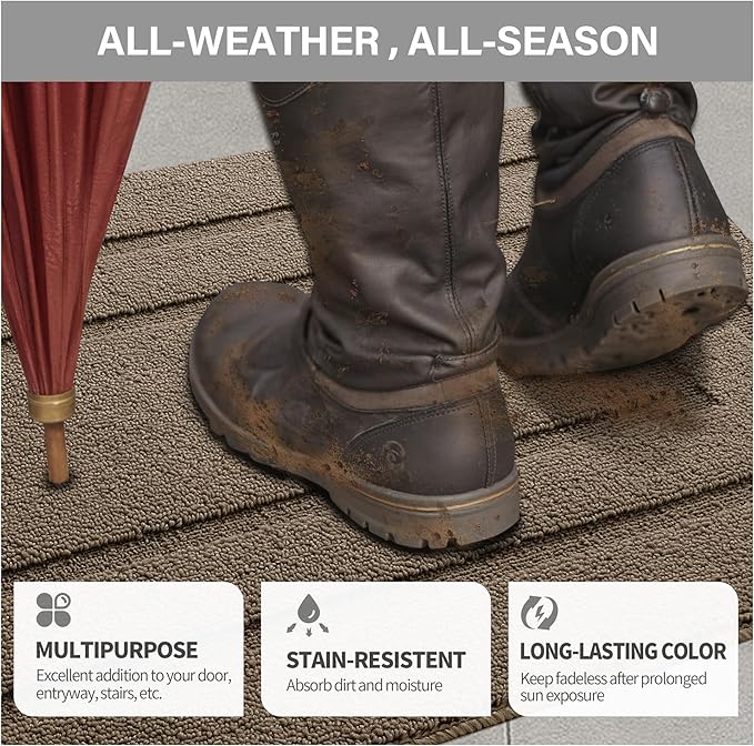 GRANNY SAYS Front Door Mat Outside Entrance, Welcome Matt Indoor Non-Slip, Door Mats for Outdoor, Entryway Front Porch Matt Low Profile Resist Dirt Easy to Clean, 32" x 20", Light Brown