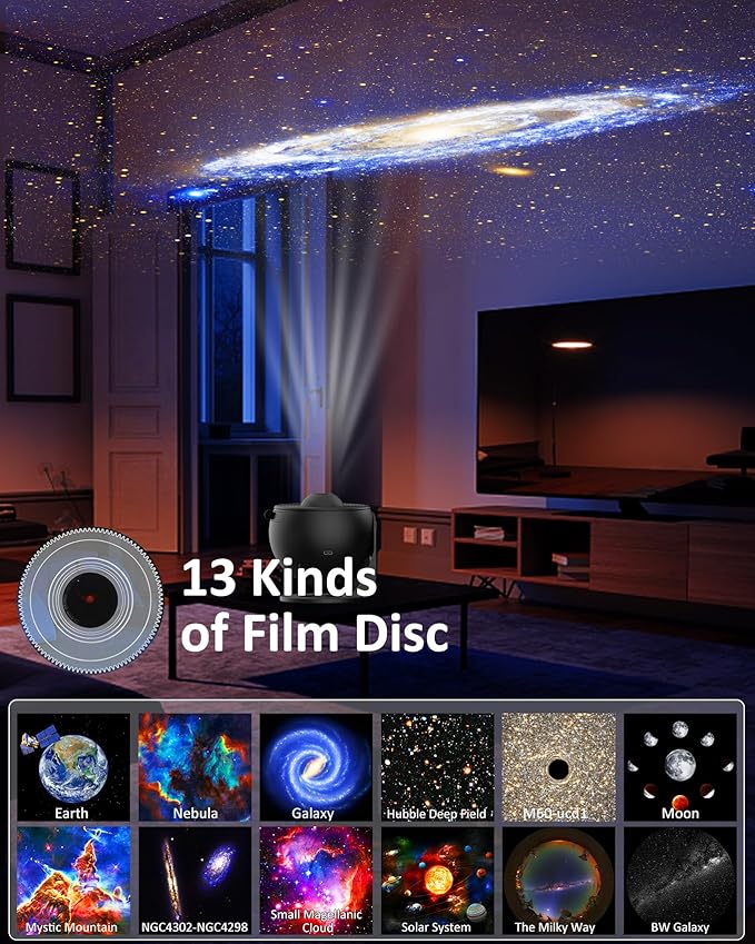 Galaxy Projector,13 in 1 Planetarium Star Projector with Solar System & Constellation, 360° Rotating Nebula Projector Lamp,Starry Sky Night Light Projector for Kids,Home Theater, Ceiling, Room Decor