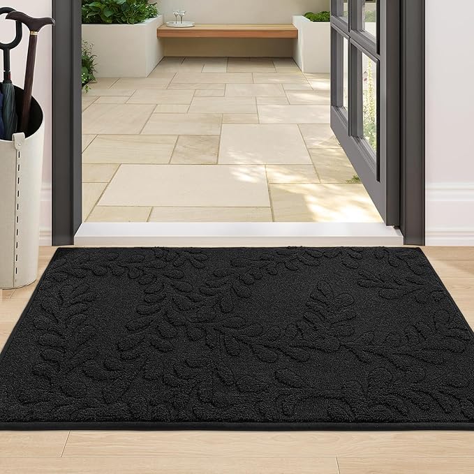 BEQHAUSE Dirt Trapper Door Mats 24”x36”, Non-Slip TPR Backing Dog Doormat, Super Absorbent Welcome Mat for Front Door, Muddy Shoes & Paws, Washable Entry Rugs, Black