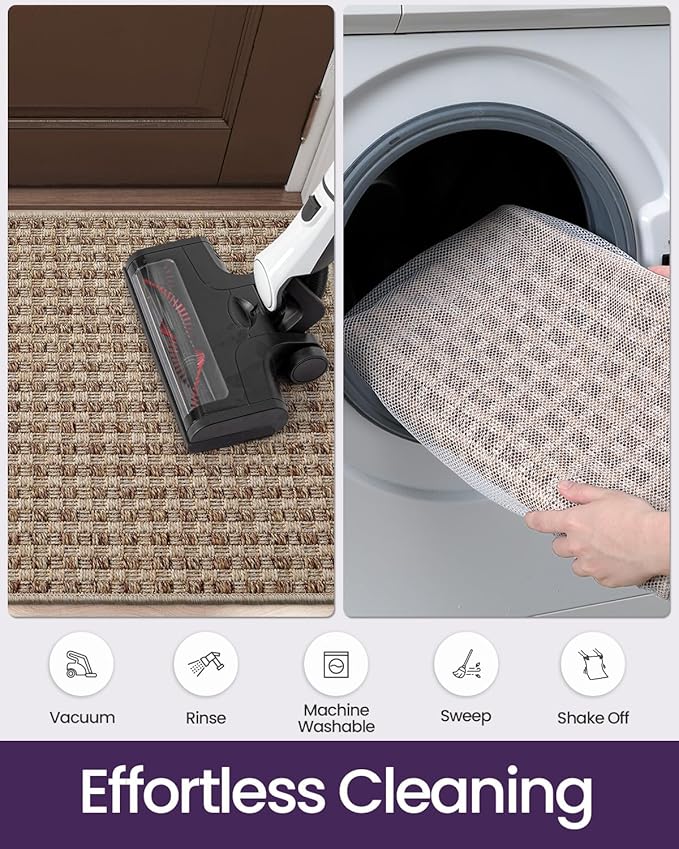 DEXI Dirt Trapper Door Mat, 31x48 Washable Doormat, Dirt Resistant and Absorbent, Easy Clean Low-Profile Floor Rugs for Entryway, Front Door, and Inside Entrance, Checkered Beige