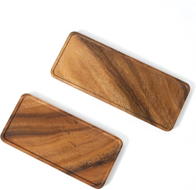 Premium Quality Durable Walnut Long Rectangular Wooden Plate 12"-100% Natural Wood Serving Plate for Coffee Table-Great Home Decor Platter for Breakfast & Dining