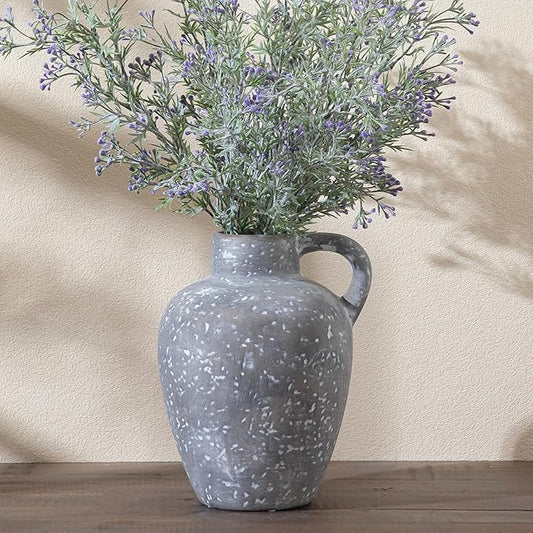 Ceramic Decorative Flower Vase with Handle, 8.85 Inch Pottery Rustic Farmhouse Vase for Home Decor, Living Room, Shelf Decor, Wedding, Housewarming Gift