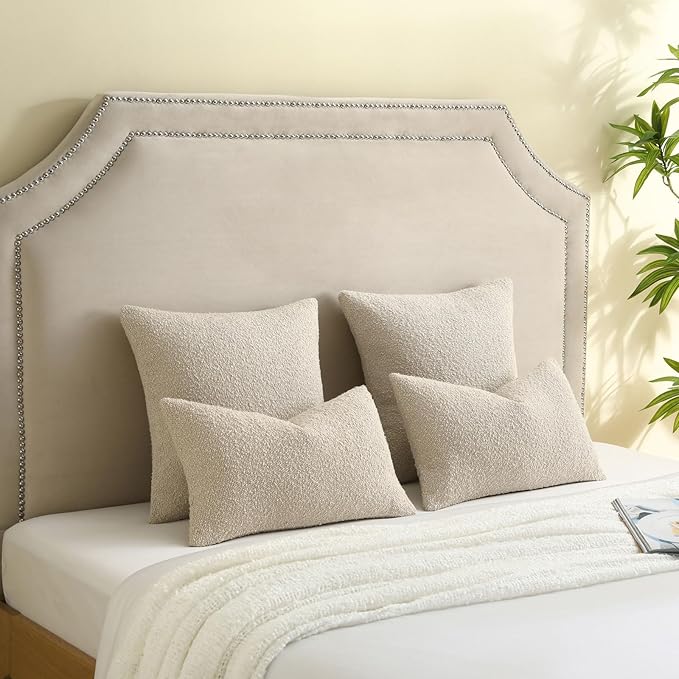 FUTEI Pack of 2 Beige Decorative Throw Pillow Covers 12x20 Inch Soft Cozy Solid Boucle Textured Lumbar Pillow Cases,Modern Home Decor for Couch Bed Living Room
