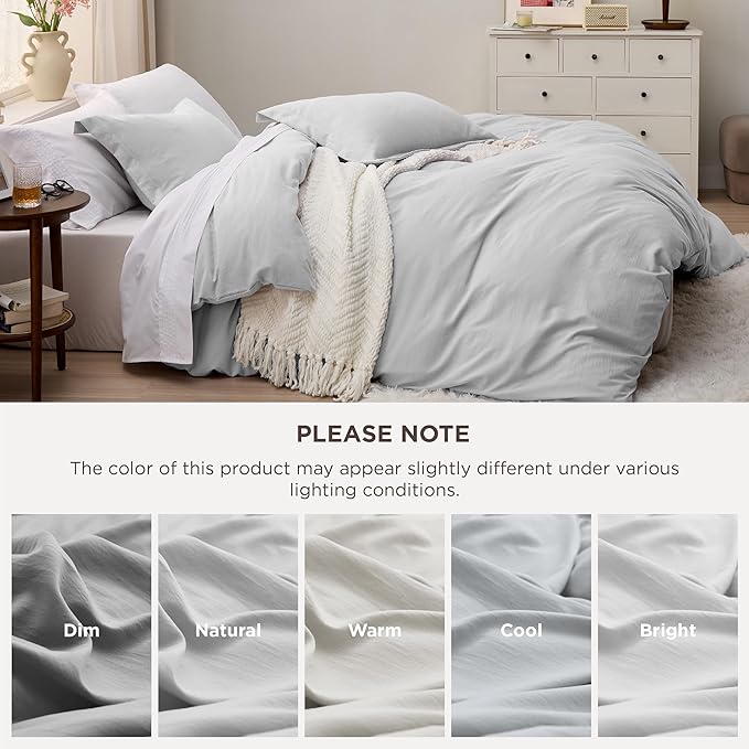 Bedsure Light Grey Duvet Cover King Size - 3 Pieces Prewashed Cotton-Like Extra Soft Bedding Set, Includes 1 Duvet Cover 104x90 Inches with Zipper Closure & 2 Pillow Shams, Comforter Not Included