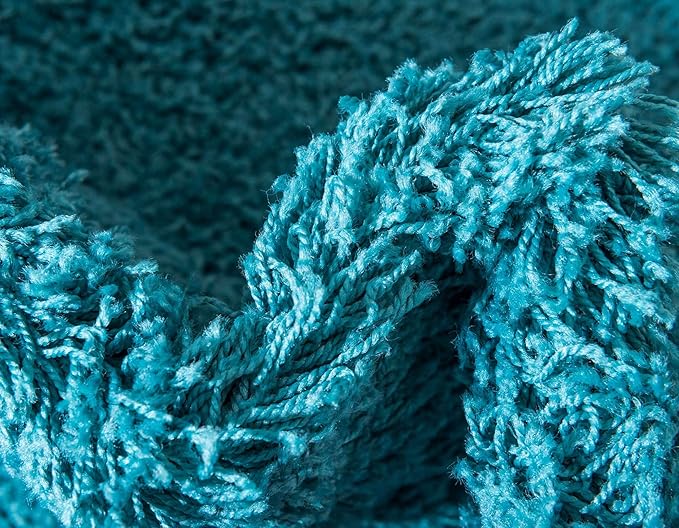 Unique Loom Solid Shag Collection Area Rug (6' 1" Round, Deep Aqua Blue)