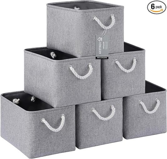 Large Storage Baskets- 15x11x10 inch Storage Bins for Shelves and Closet Organizing, Foldable Fabric Bin for Home Organization Clothes and Laundry (6-Pack, Gray)