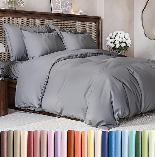Duvet Cover Cal King Size Set - Extra Soft Cal King Size Duvet Cover 104 x 98 with 2 Pillow Shams - Hotel Luxury Easy Care and Fade Free w/Zipper Closures & Ties - Breathable Bedding Set (Steel Blue)