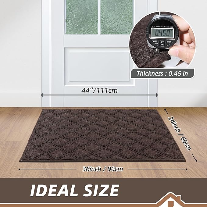 BEQHAUSE Dirt Trapper Door Mat 24" x 36", Non-Slip Washable Doormats Welcome Mat, Dirt Resistant and Absorbent Entrance Mat, Low Profile Floor Mats for Front Back Door, Entryway, Brown