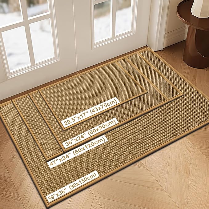 LEKEEPGO Door Mat 36"x59", Non Slip Door Mat Indoor Entrance, Rubber Backing Front Indoor Doormat Washable Absorbent Low-Profile Entryway Entry Resist Dirt Inside Door Mats, Light Brown