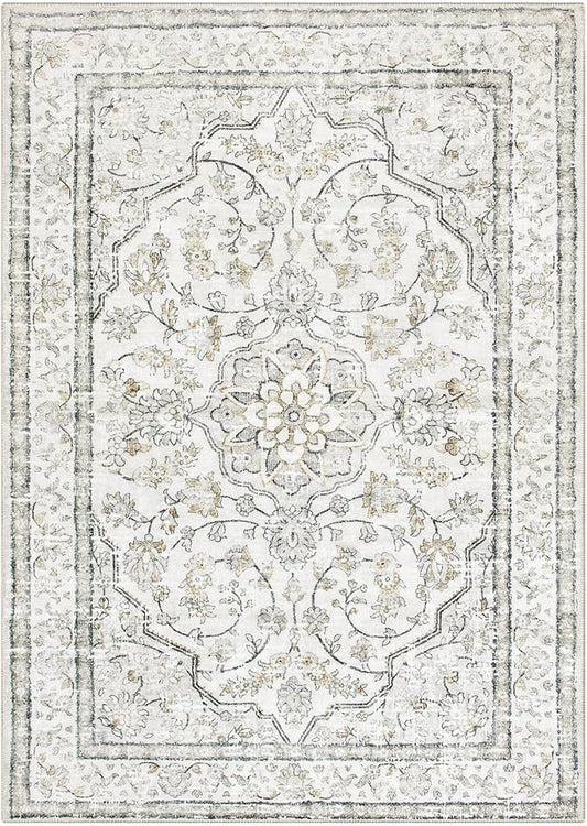 Lahome Beige Area Rug 5x7 Non Slip Washable Oriental Traditional Distressed Rugs for Bedroom Soft Low Pile Neutral Modern Farmhouse Decor Vintage Living Room Indoor Floor Accent Carpet