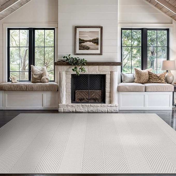 Beverly Rug Micro Loop Area Rug White 5x7 Modern Luxury Soft Boho Geometric Durable Indoor Area Rugs for Living Dining Room Office Stain Resistant Non Shedding Casual Indoor Carpet White 5 x 7