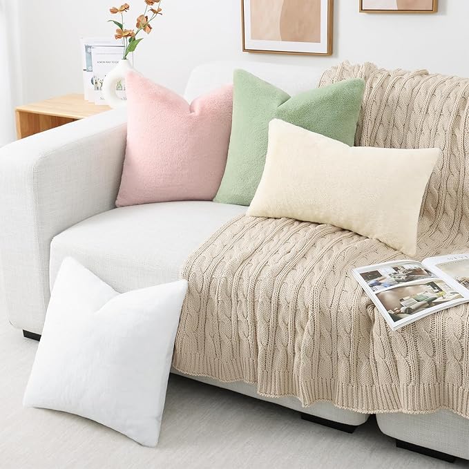 Pallene Faux Fur Plush Spring Throw Pillow Covers 26x26 Set of 2, Soft Fluffy Couch Pillow Covers for Living Room, Sage Green