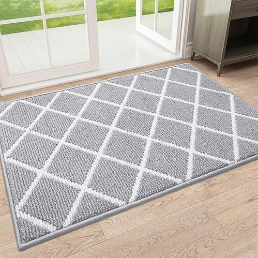 Finchitty Indoor Door Mat, Dirt Resistant and Absorbent, Low-Profile, Non-Slip, Washable Inside Floor Mats for Front Door, Back, and Entrance, 32" x 20", Light Grey