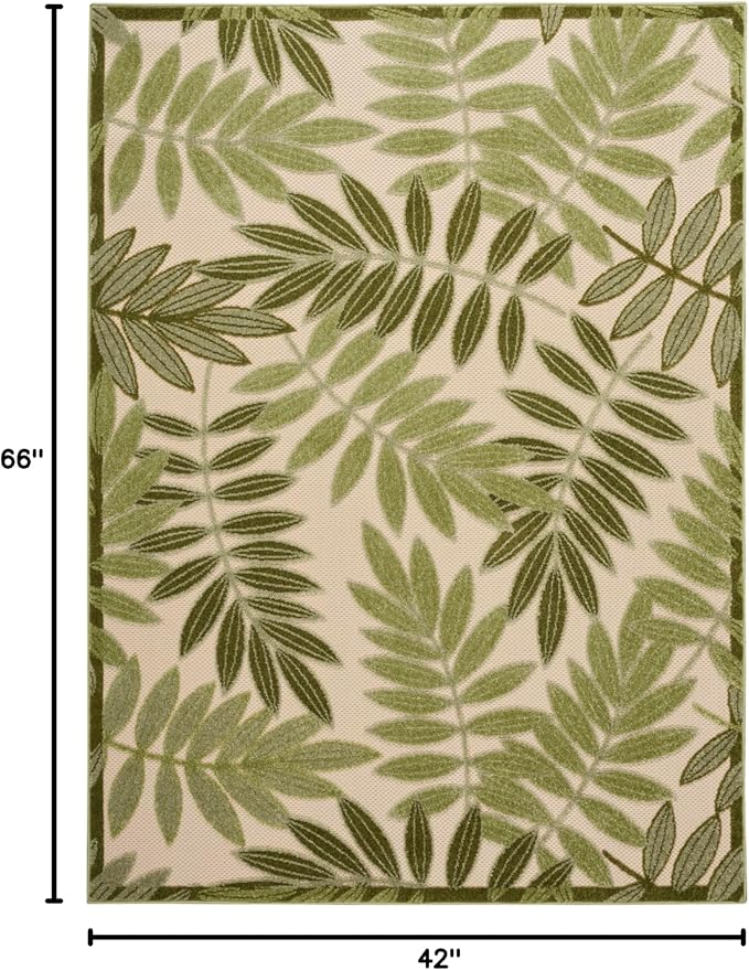 Nourison Home Aloha Ivory Green 3'6" x 5'6" Area Rug - Easy Clean, Non Shedding, Bed Room, Living Room, Dining Room, Kitchen (4' x 6')