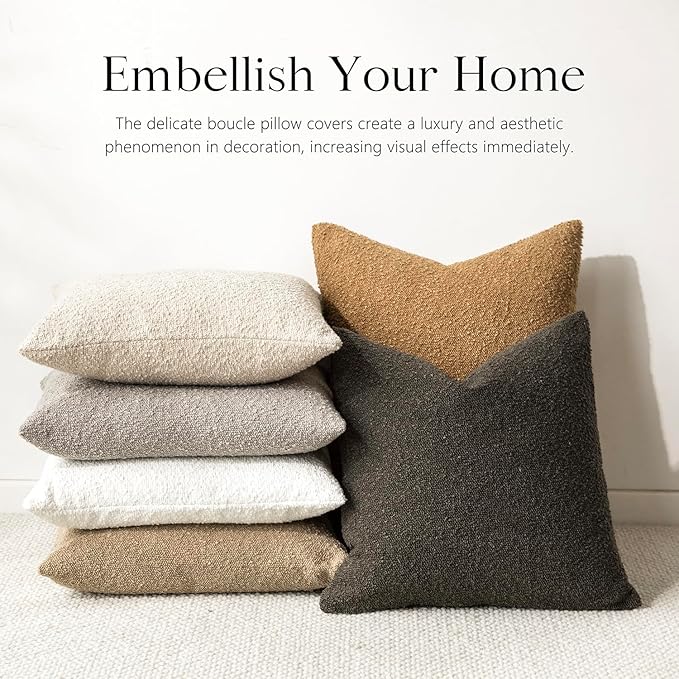 Foindtower Textured Boucle Throw Pillow Covers Accent Solid Lumbar Pillow Cases Cozy Soft Decorative Couch Cushion Case for Chair Sofa Bedroom Living Room Home Decor, 12 x 20 Inch,Dark Brown