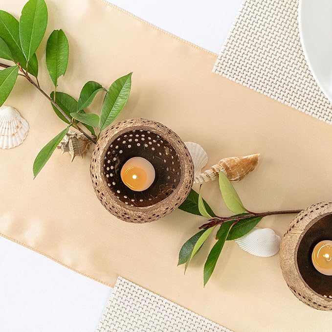 Restaurantware-Coco Casa 4 x 3.3 Inch Coconut Shell Candle Holders, 10 Reusable Tealight Holders - Candle Not Included, Dotted Pattern, Brown Coconut Bowls For Candles, Handcrafted,